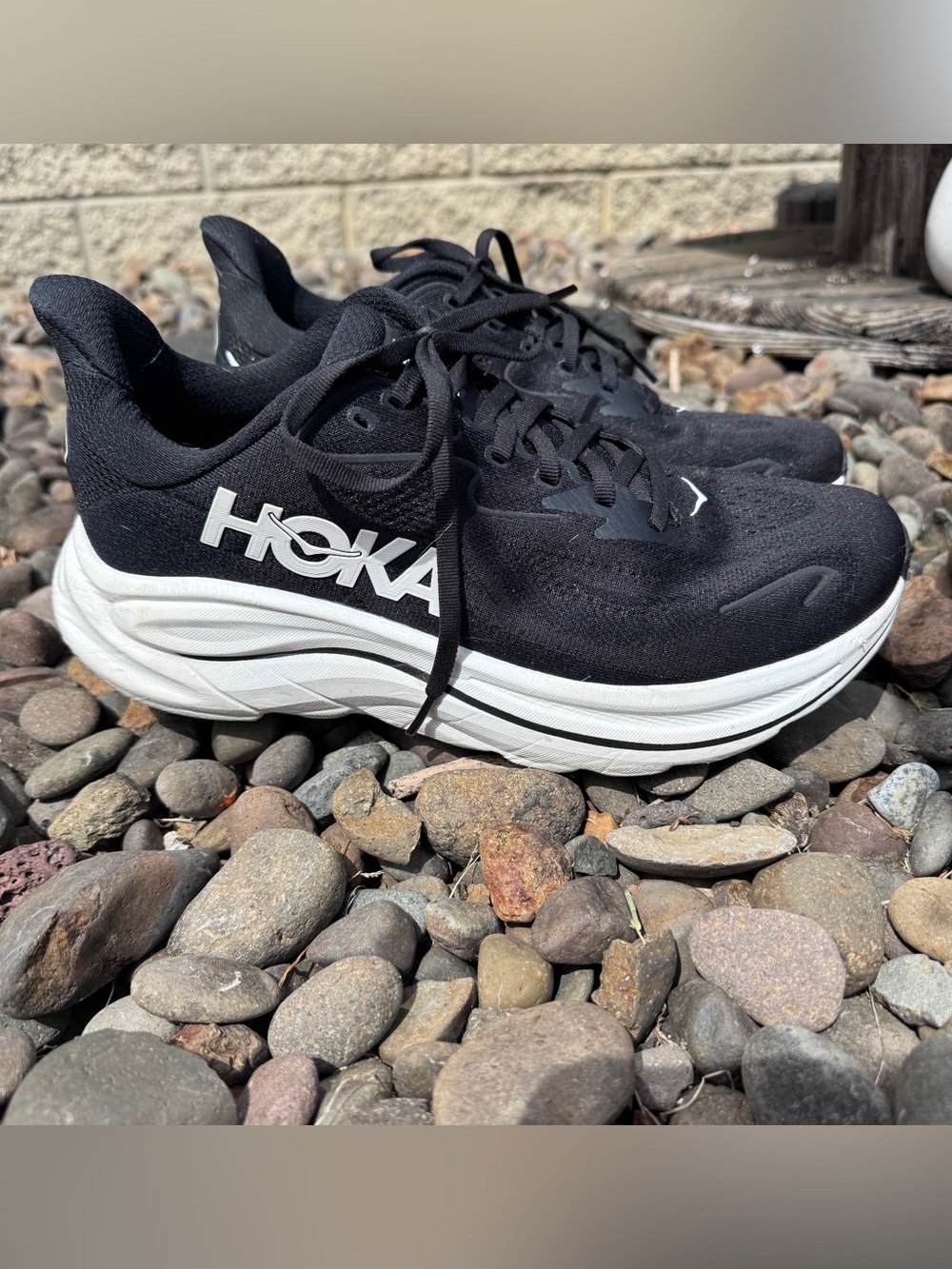 HOKA Clifton 10 Black & White Running Shoes
